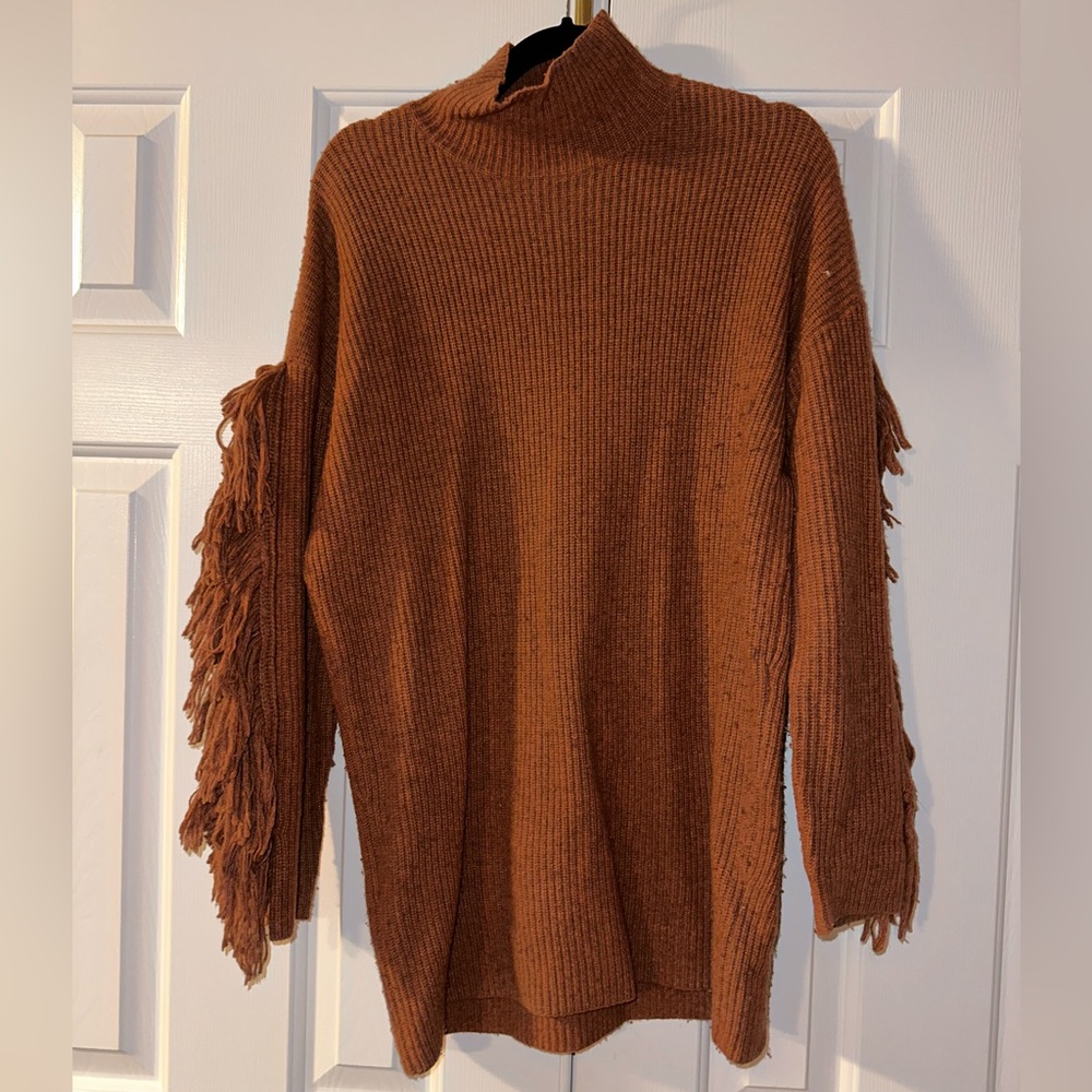BCBG cowl neck fringe sweater